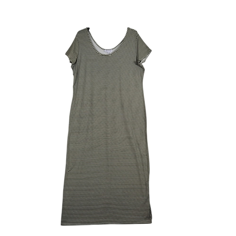 C'est La Vie Maxi Dress Womens Plus 2X Olive green striped Short Sleeve Knit